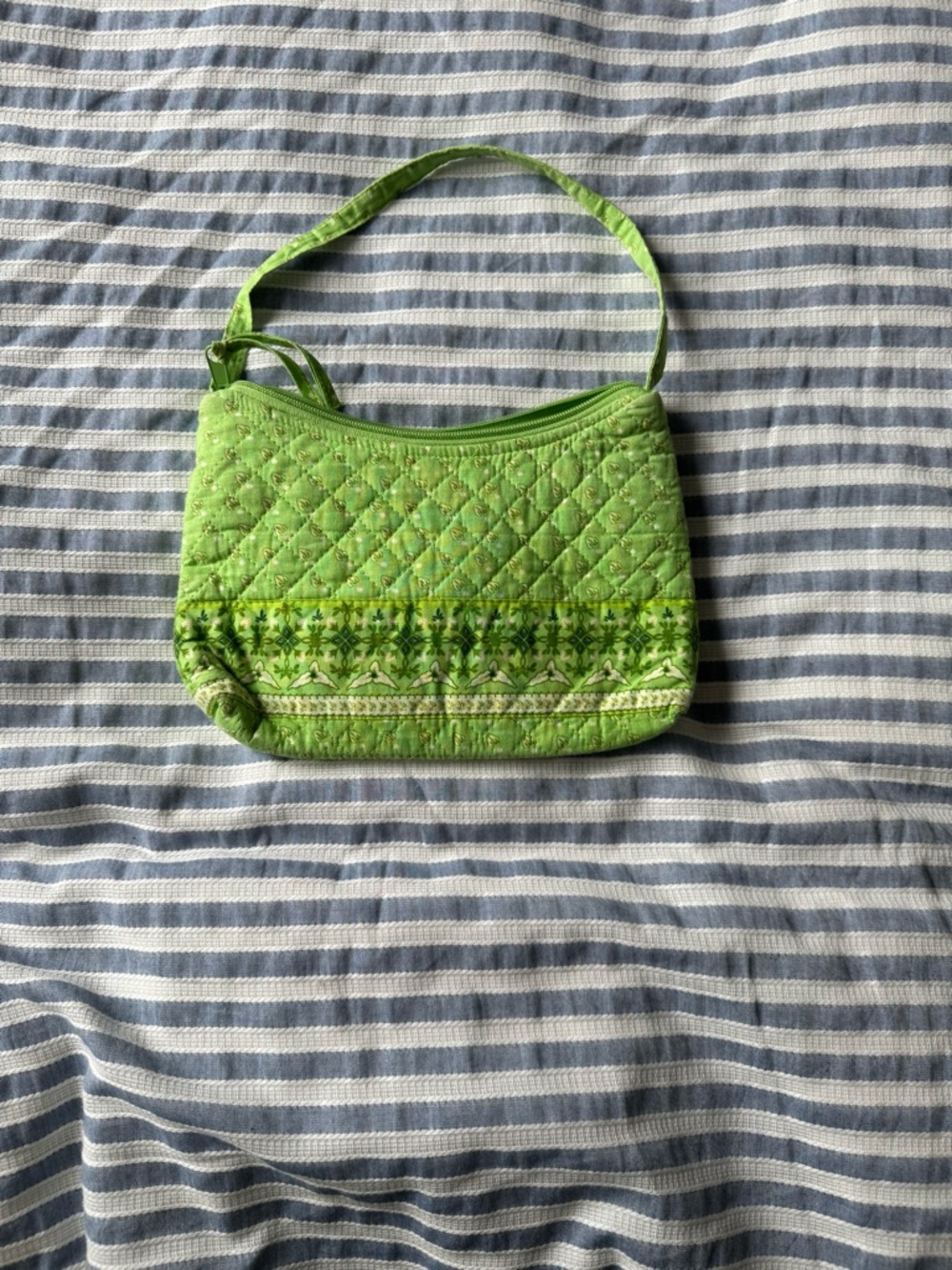 Quilted Green Shoulder Bag with Embroidered Trim
